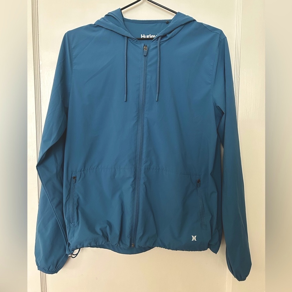Hurley Zip Front Outdoor Windbreaker Moisture Wicking Jacket Size Small Blue
